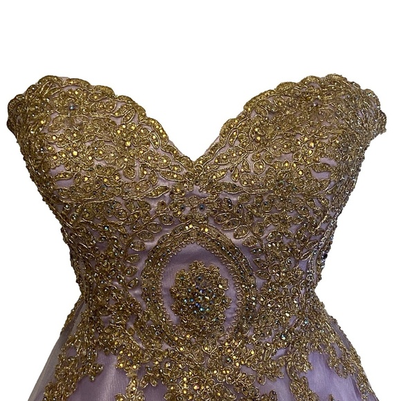 FIESTA FASHION Homecoming Purple Mesh Gold Sequin Prom Party Strapless Dress XL - Picture 10 of 16